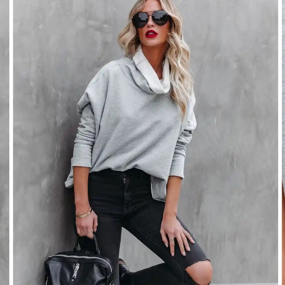 VICI - Kylie Cotton Cowl Neck Dolman Sweatshirt - Small - Heather Grey BNWT! - Picture 6 of 9